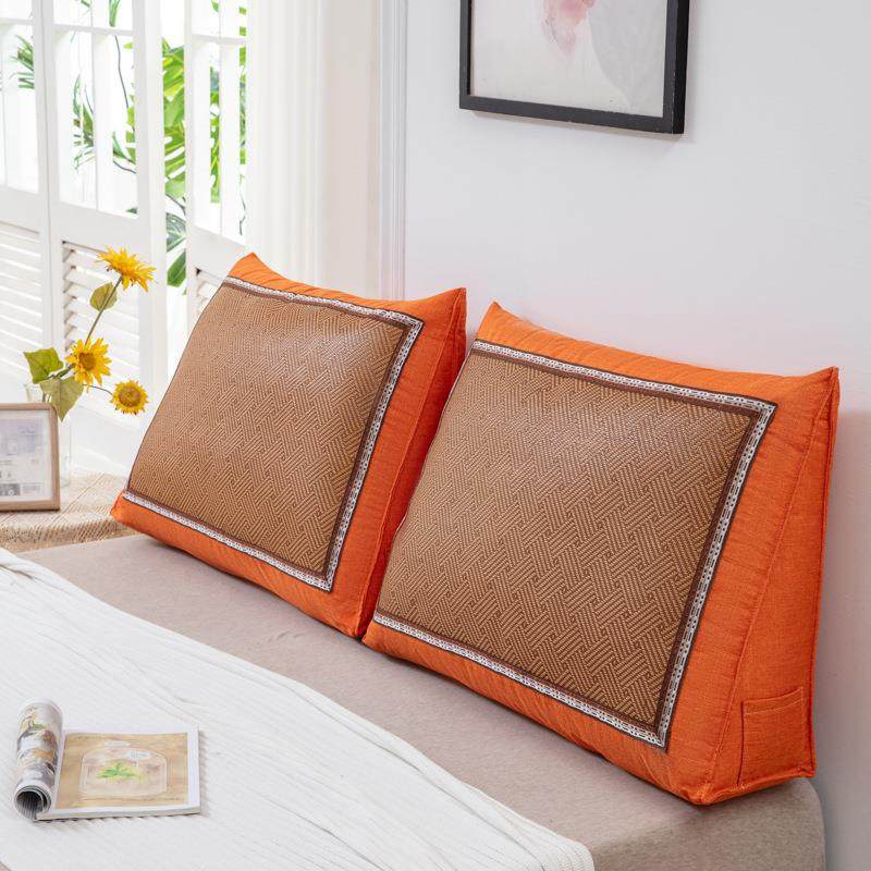 新款竹节麻布藤席靠垫床头沙发休闲办公室大靠背榻榻米椅枕腰靠枕