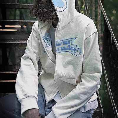 men clothes trendy zip up hoodies goth sweater star letter
