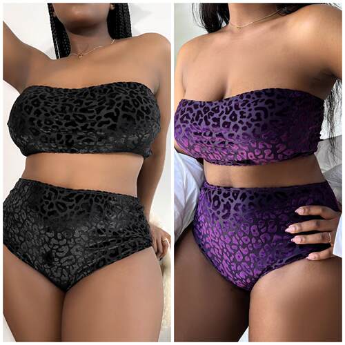 Two-Piece Set Plus Size Leopard Print Bikini Set Casual