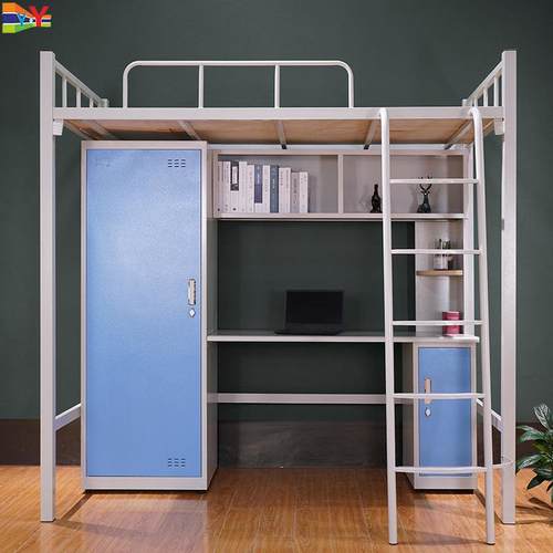 学生公寓铁床员工宿舍书桌衣柜一体组合铁架床方管单门厚上床下桌