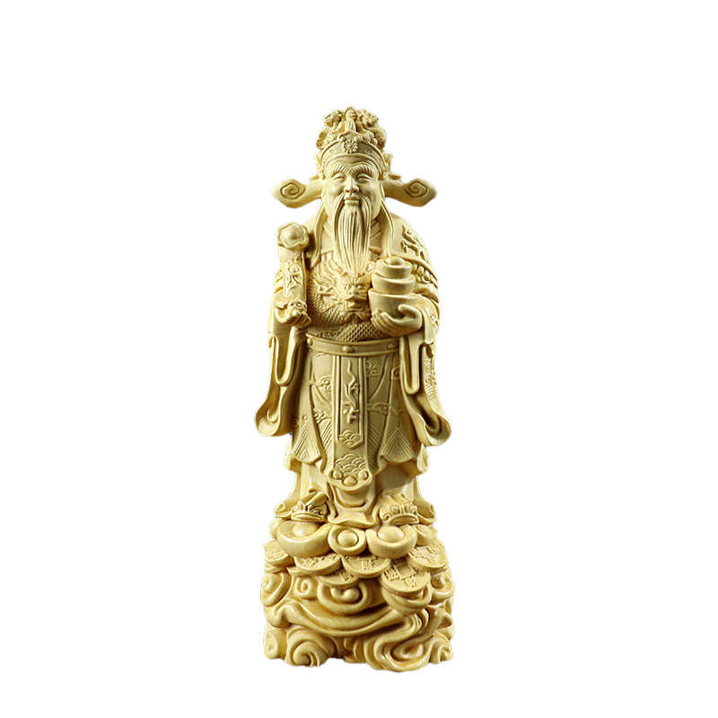 件加工工艺品文木质财神爷木雕中式家居装饰手把黄杨收藏摆件财