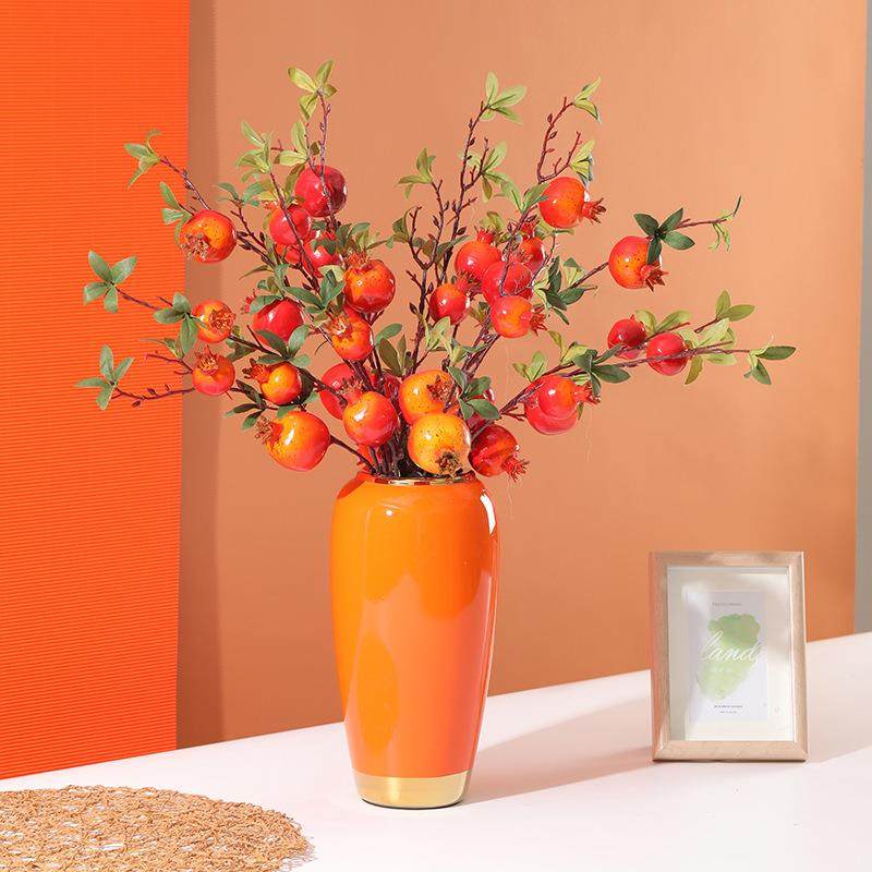 新中式轻奢风格电镀金边石榴红果插花橙色墨绿陶瓷大花瓶家居摆件,农用物资,其他肥料,淘宝优惠券,粉丝福利购,淘宝优惠卷