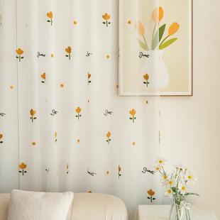 森系郁金香田园透光窗帘卧室门帘魔术贴薄纱纱帘飘窗客厅房间窗纱