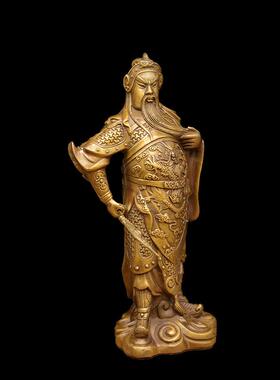 宏达黄铜铜提刀关公武财神工艺铜器摆件