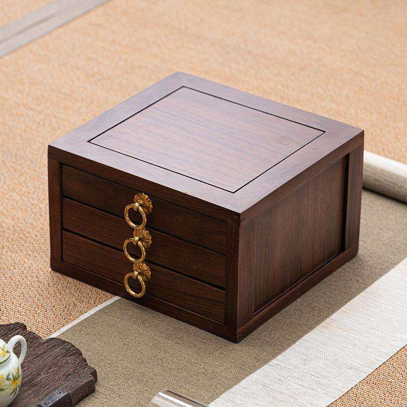 极素胡桃木普洱茶盒多层实木茶饼收纳盒家用茶具配件分茶盘撬茶盘