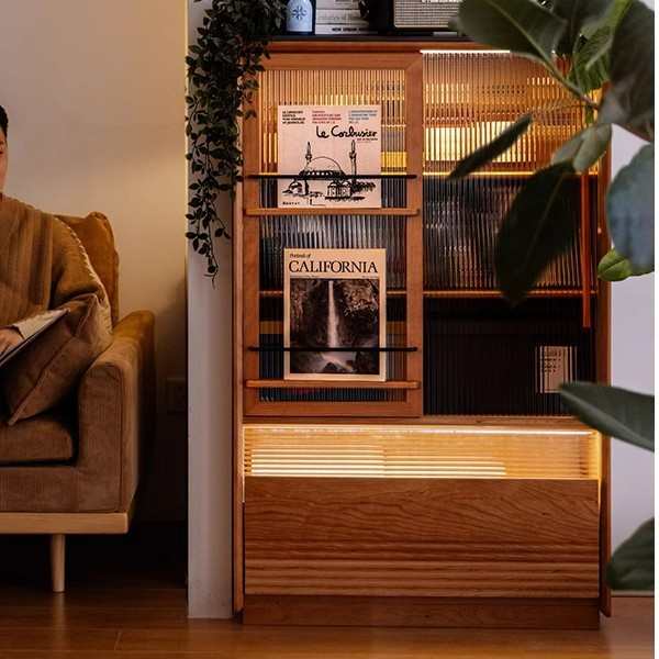 大小留岩边柜电视柜旁储物柜客厅樱桃木收纳柜靠墙实木柜子置物柜