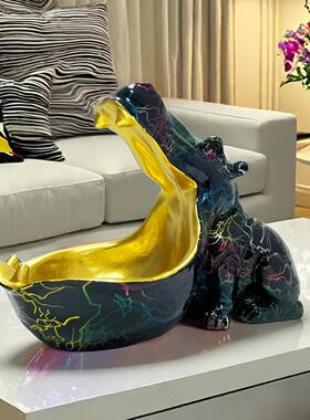 现简代约风艺术大嘴20240102河马件家品居玄关客厅办公室装饰用摆