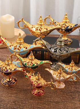 轻奢金色花纹阿拉丁神灯 宫廷晚宴装饰摆件神灯 神灯工艺品摆件