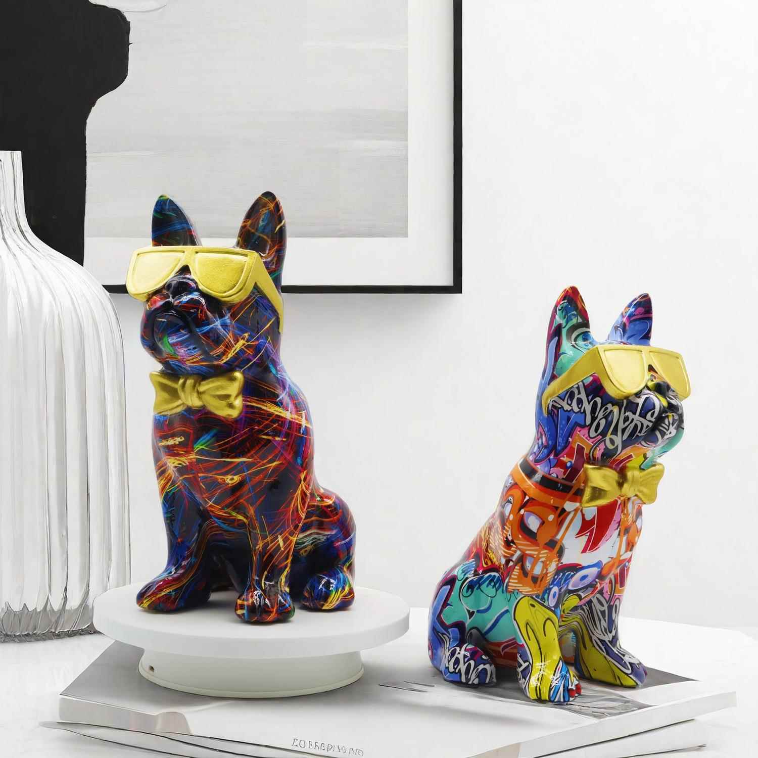 入门玄关摆件飘窗摆件装饰新款转印炫彩眼镜狗摆件家居玄关办公桌