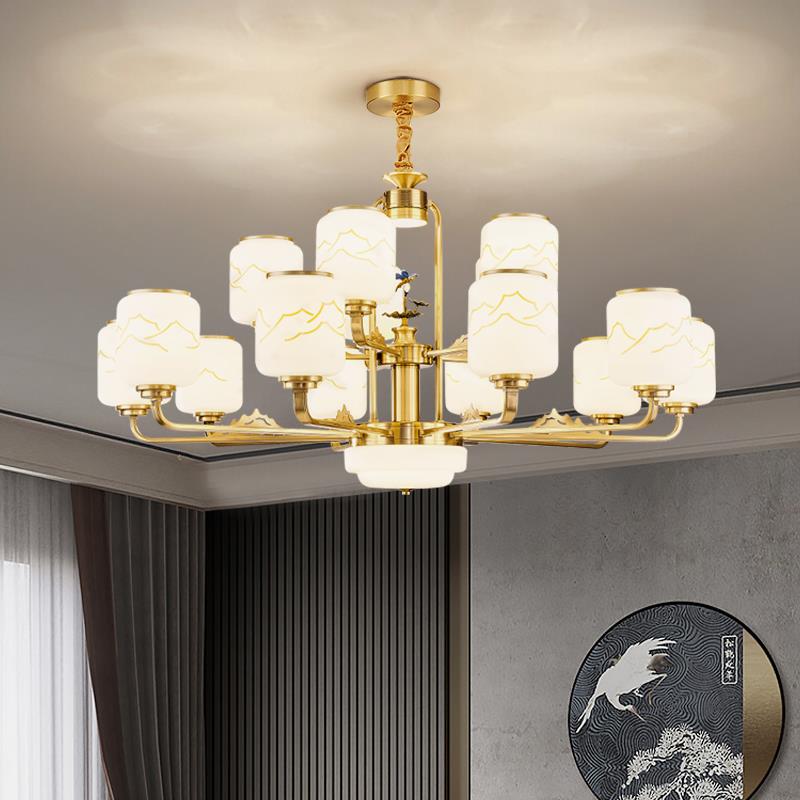 高档全铜新中式吊灯客厅主灯别墅复式楼中空挑高大厅禅意中国风大