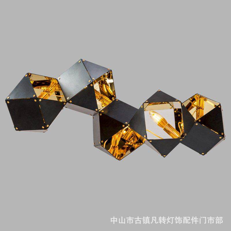 黑色工业风后现代创意多边形不锈钢魔盒酒店吧台餐厅客厅艺术吊灯