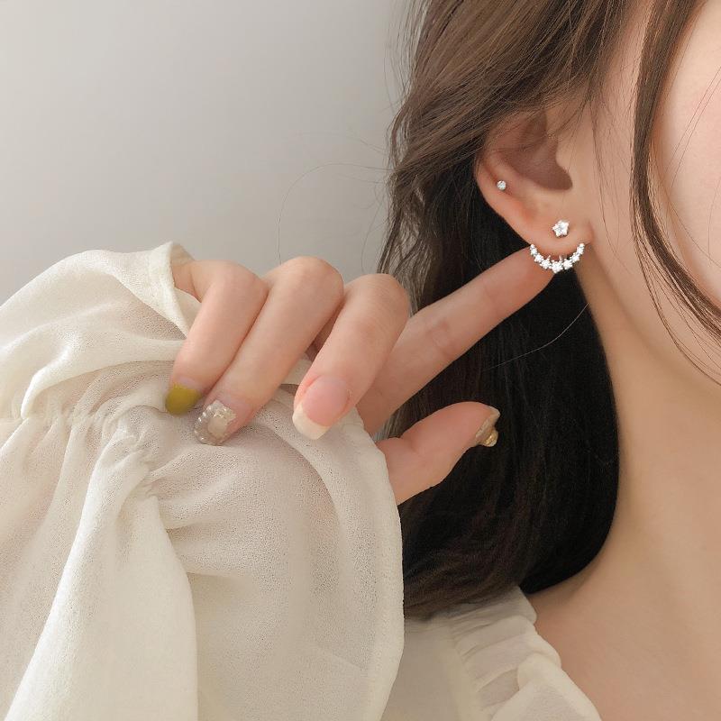 日韩风925女式闪钻弧线后挂耳环孙艺珍爱的迫降同款女耳钉冷淡风