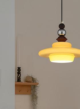 吊法式中古灯餐厅吧台卧室复古51747床头奶黄色玻线璃吊灯玄关过