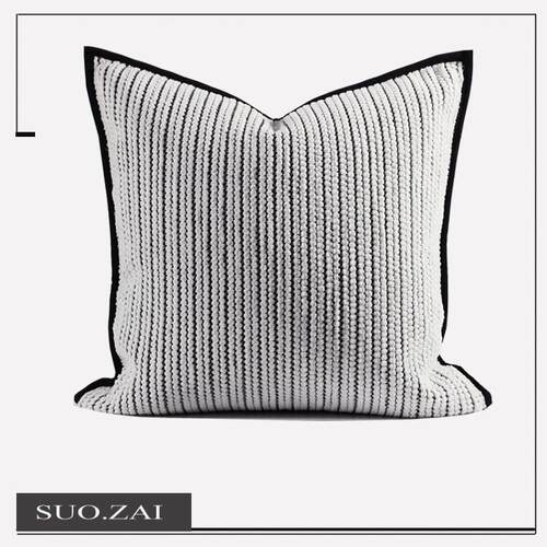 简约白色条纹绒抱枕套轻奢极简样板间卧室客厅床头靠枕套靠背靠垫