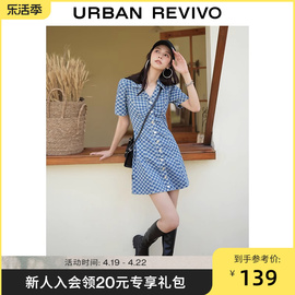 UR女装复古风棋盘格chic牛仔连衣裙UWV832064