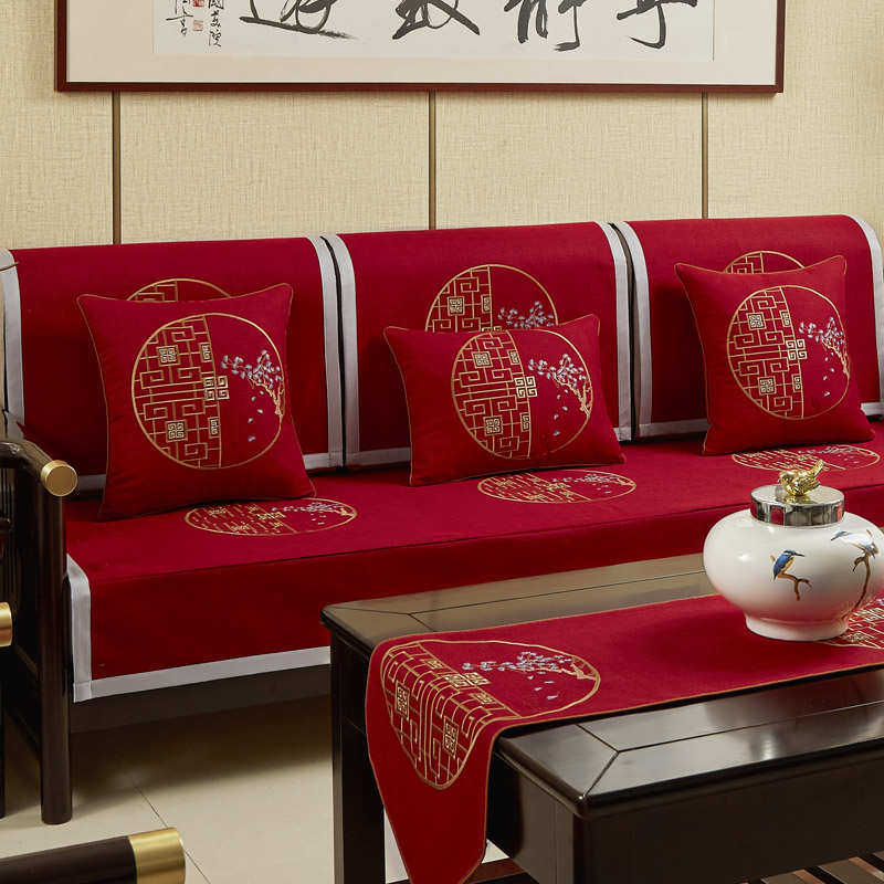 新中式高档全盖红木沙发巾沙发坐垫盖布防滑垫子靠背巾四季通用