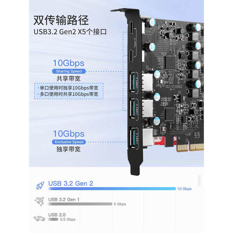 PCI-E 转 USB3.2 扩充卡10GB 桌上型电脑TypeC高速扩展卡面供电多