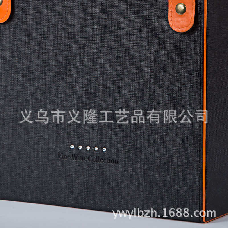 现货批发水钻六支装六瓶装PU皮质红酒包装盒子皮盒葡萄酒礼品盒子