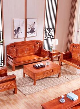 金冬KEL花两梨木实木发组合中沙式仿古客厅夏用实木沙发古典雕花