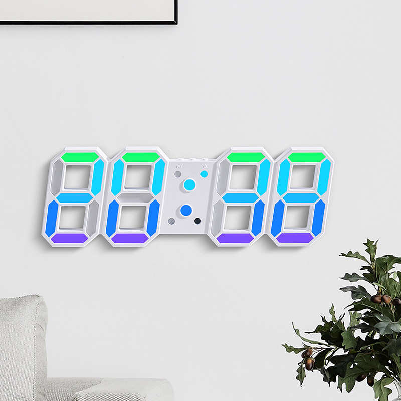 3D钟RGB电子挂钟可立可挂两用LED数字时钟炫彩床头夜光钟表0733