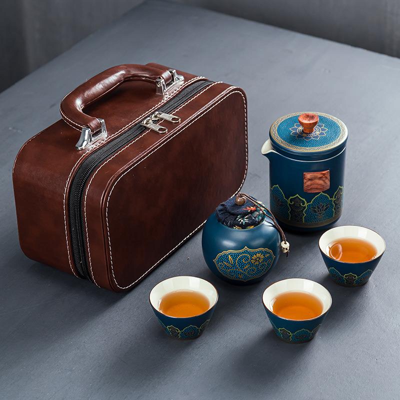 便携式快客杯小套装陶瓷一壶三杯一罐家用办公简约户外泡茶壶茶具