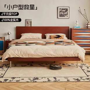 中古风实木床1.8米北欧家用复古双人床1.5米卧室单人床