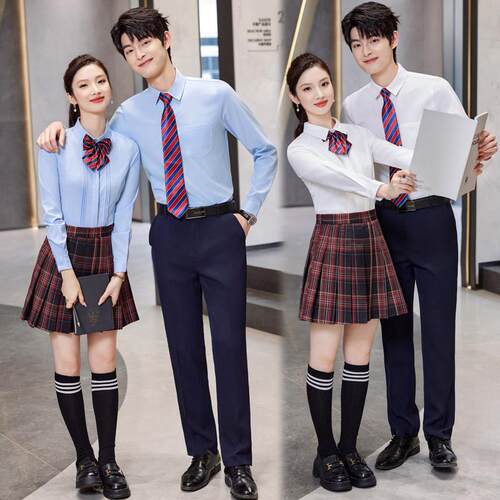 职业长袖衬衫男女工作服春秋学院风制服衬衣百褶裙套装班服校服