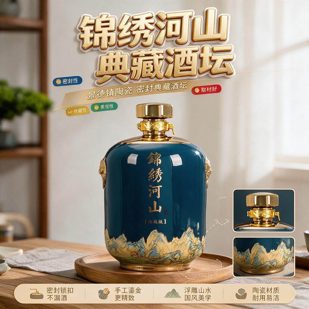 酱香型白酒瓶景德镇陶瓷酒坛子5斤装家用密封窖藏酒壶空瓶酒罐