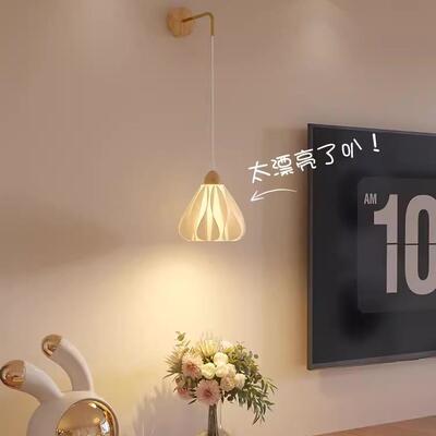 原木风床头壁灯卧室客厅背景墙灯装饰日式奶油房间过道楼梯氛围灯