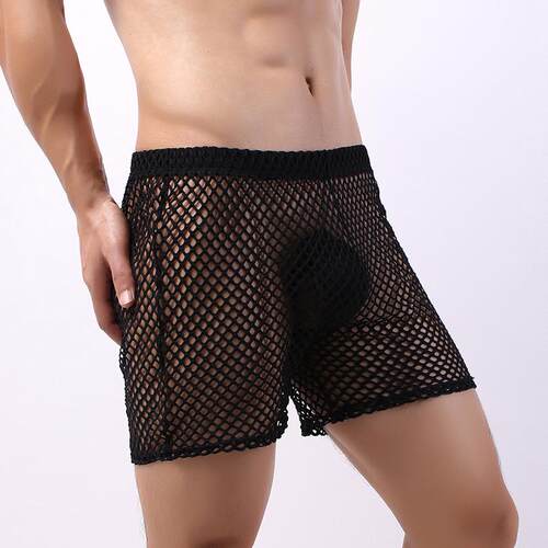 Men's mid length hollow sports pants, semi transparent