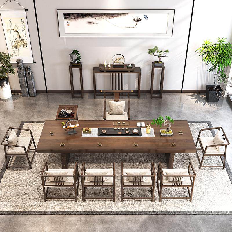 严选新中式实木茶桌办公室酒店接待大板茶台家用客厅泡茶桌椅组合