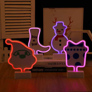 LED造型雪人灯创意圣诞万圣节节日装 ins新款 饰小夜灯带底座霓虹灯