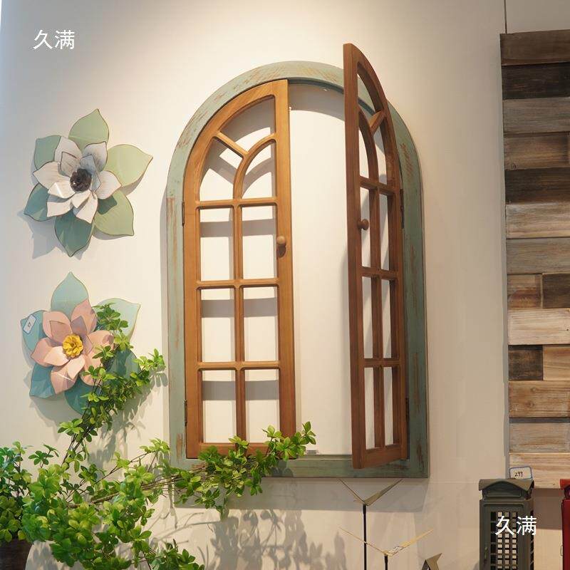 复古窗户装实木户框花园背景tj#sdylo墙挂件饰创窗意拍摄道具其假