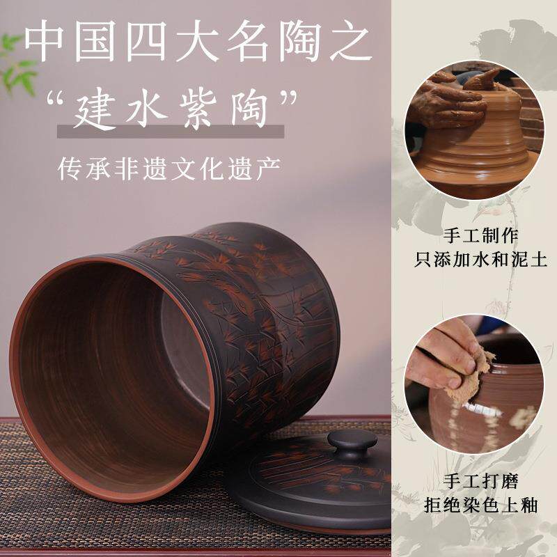 云南建水紫陶米缸中式老式家用陶瓷面桶防虫防潮密封五谷杂粮收纳
