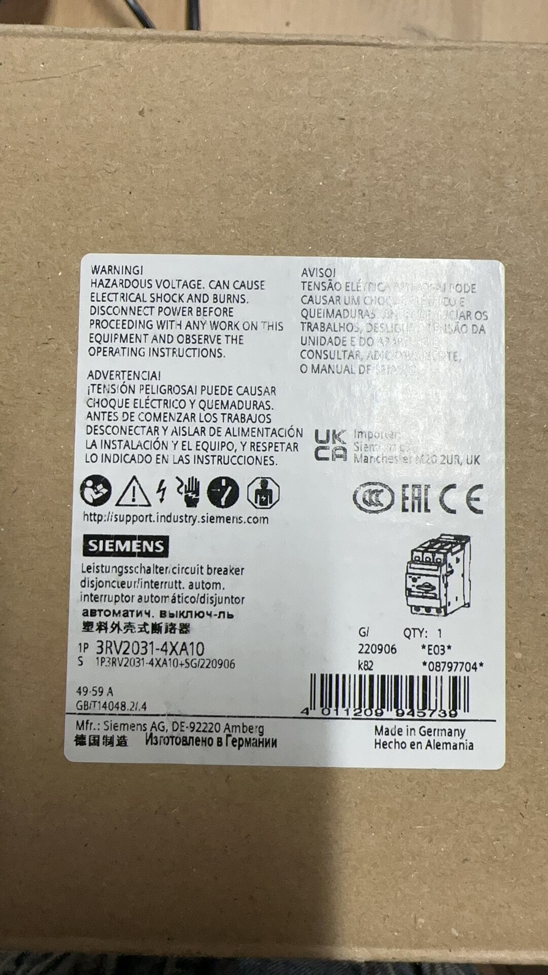 西门子断路器 3RV2031-4XA10 49-59A 全新