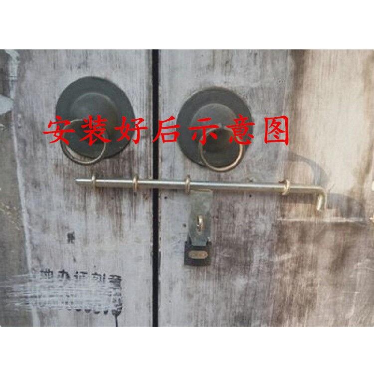 农村老式双开铁大门锁大号木门仓库插销门闩镀锌带锁扣门栓铁门栓