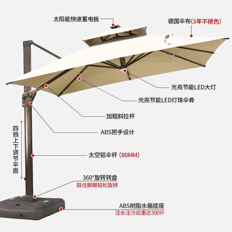 户外遮阳伞太阳能大伞庭院伞花园大型LED灯别墅花园室外罗马伞