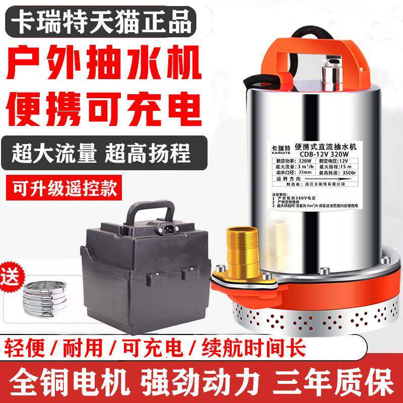 充电水泵可携式农用户外浇菜水泵12V24V抽水机大流量充电式潜水泵