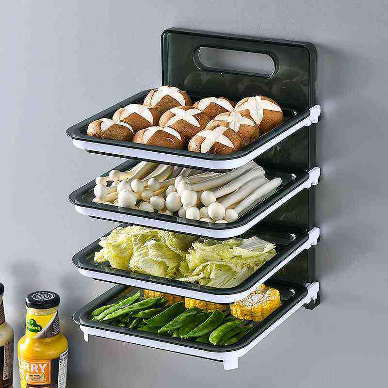 厨房备壁挂多层打孔家用台面置物火锅架配菜盘菜折叠收纳批发免盘