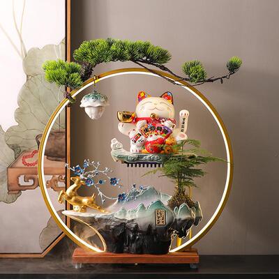 送礼物桌环面厅流水招财猫乔迁礼品循水摆开件新居装饰INT品客业