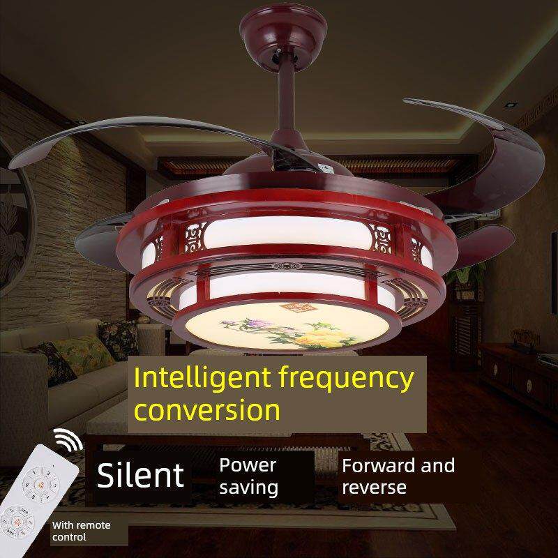 变频隐形风扇灯吊扇灯实木艺中式餐厅客厅led遥控带风扇吊灯52寸