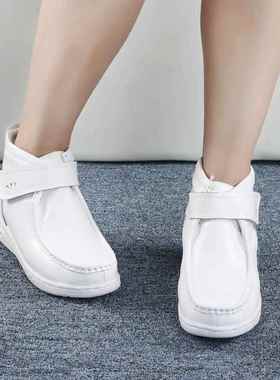 正品台湾YI气垫护士鞋N白色真季皮女鞋冬短靴加绒防滑工棉作鞋新