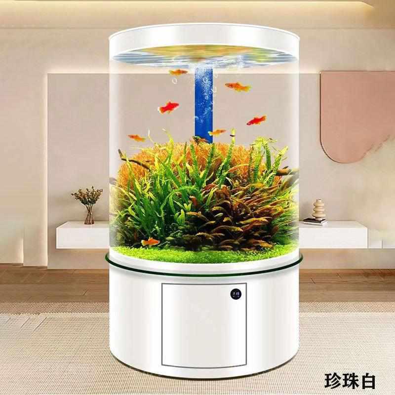 新款圆柱形客厅家用鱼缸水族箱玻璃落地自动循环免换水金鱼锦鲤缸