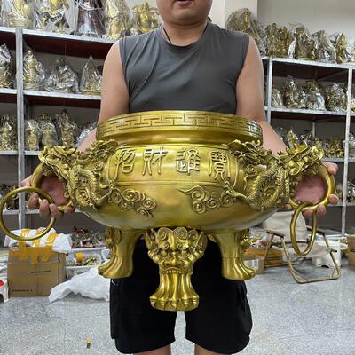 纯铜香炉家用摆件三足九龙大号寺庙祠堂寺院上香黄铜鼎炉供奉祖先