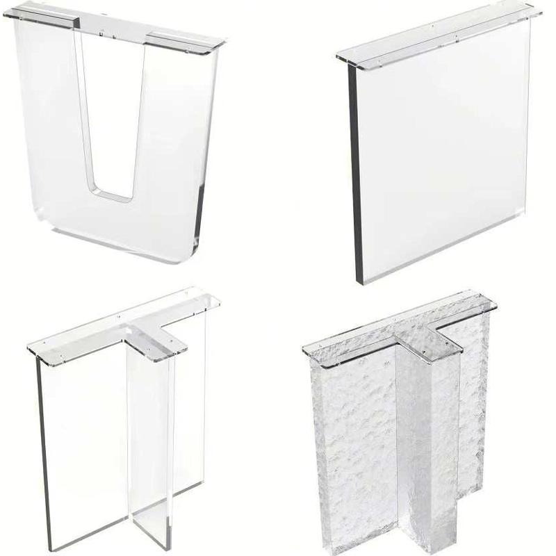 黑色渐变亚克力透明桌腿悬浮加工弧形餐桌茶几岛台支架支撑腿桌脚