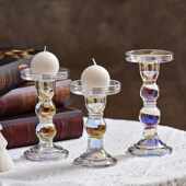 欧式 饰品 七彩水晶玻璃烛台婚庆婚礼浪漫餐桌蜡烛台底座桌面摆件装