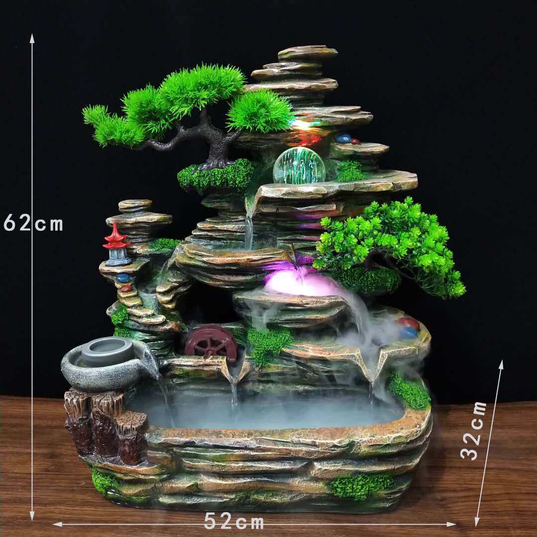 创意假山风水轮循环流水养乌龟鱼缸现代家居落地装饰景观流水摆件