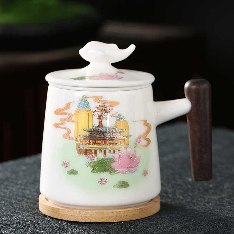 厂家供应德化羊脂玉瓷泡茶杯 带过滤陶瓷水杯办公杯 三件套陶瓷杯,餐饮具,茶杯,淘宝优惠券,粉丝福利购,淘宝优惠卷