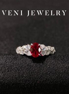 Veni珠宝 路易夫人 培育红宝石戒指鸽血红1克拉鸽子蛋日常简约H43