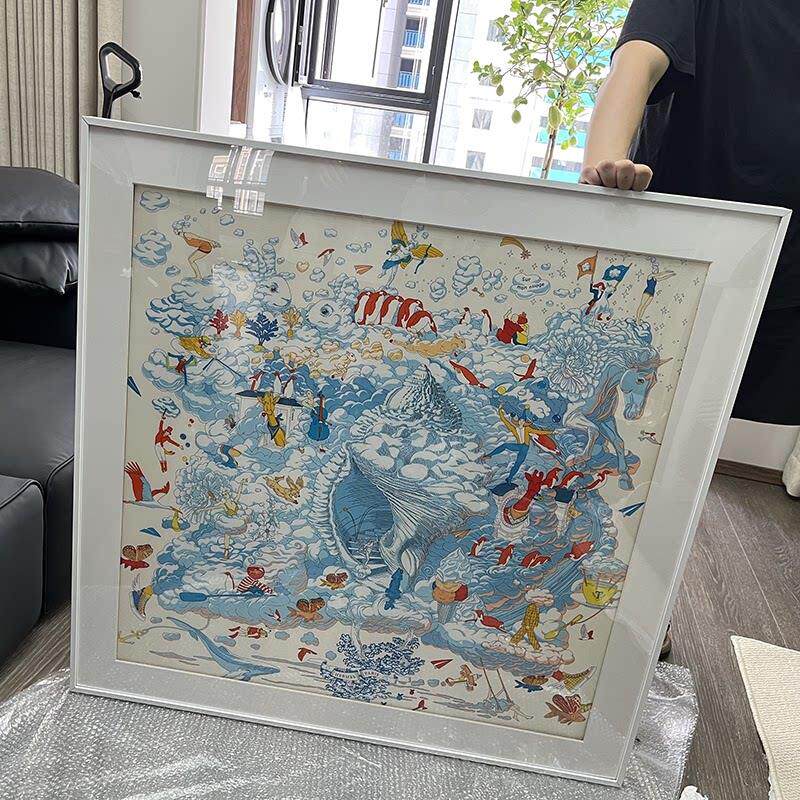 diy无失真磁吸裱框丝巾装裱轻奢风格围巾画 画框定制相框挂墙可拆